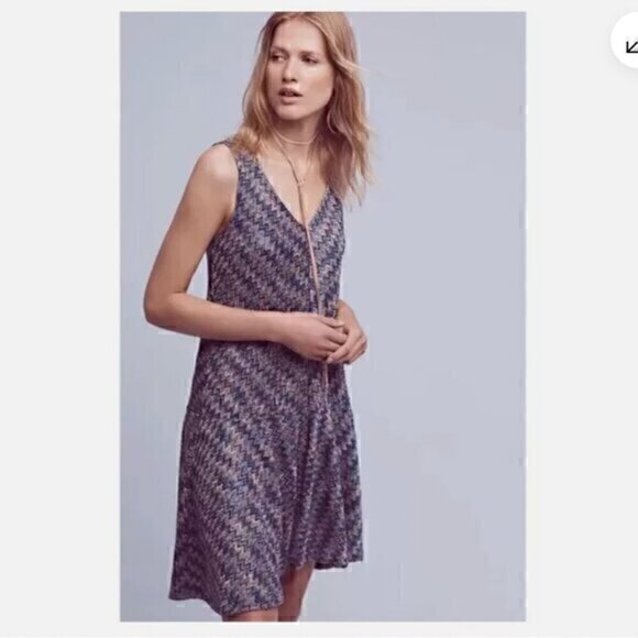 Anthropologie Maeve Westwater Knit Chevron Zig Zag Drop Waist - Picture 1 of 7